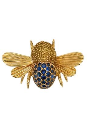Charles Turi 18k Gold .85k Sapphire Bubble-bee Bee Pin Vintage Estate